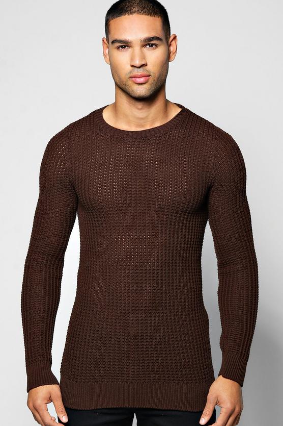 Waffle Stitch Textured Crew Neck Jumper